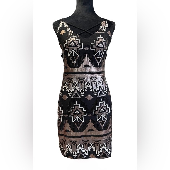 City Triangles Aztec Sequin Mini Dress |Size Junior 13 - Picture 1 of 12